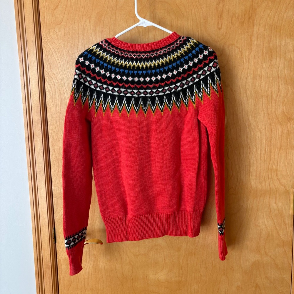 J. Crew Sweater Women Small Red Fair Isle Wool Blend Nordic Pullover 30054 - Picture 2 of 8